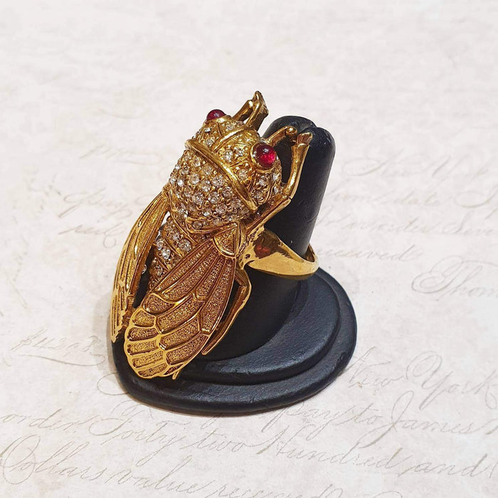 Ciner Cicada Ring Gold Crystal Statment Bug Fly - The Hirst Collection