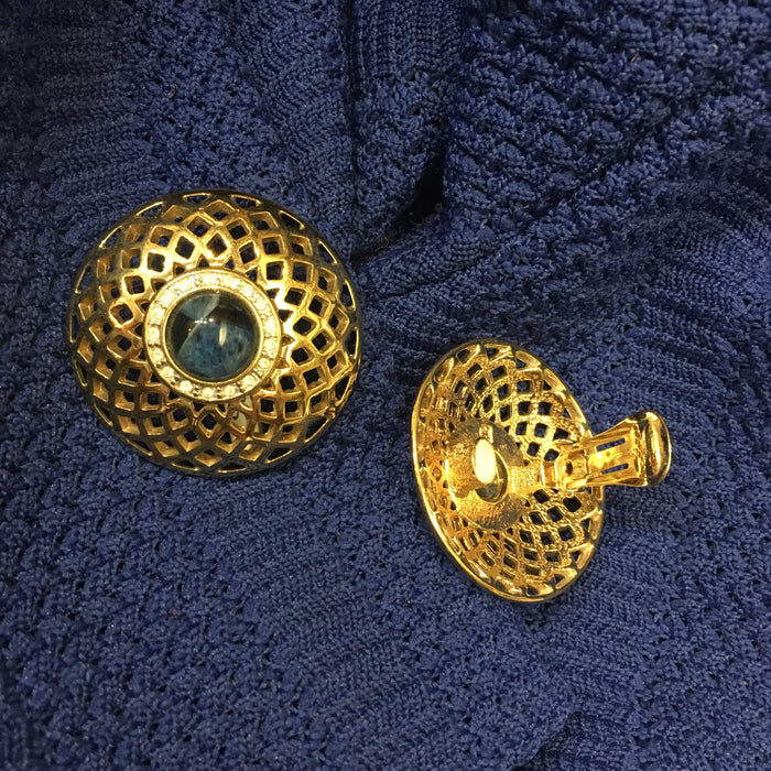 Pierre Lang Blue Gold Clip On Earrings - The Hirst Collection