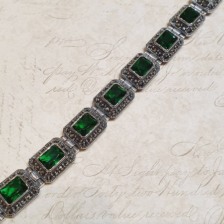 Emerald Green Bracelet Silver Marcasite Zircon - The Hirst Collection