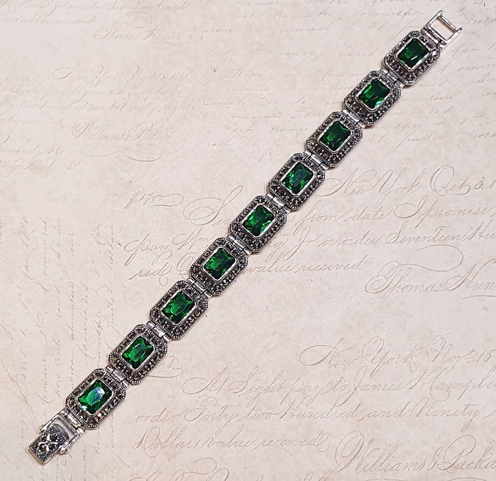 Emerald Green Bracelet Silver Marcasite Zircon - The Hirst Collection
