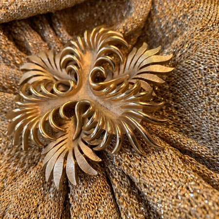 Trifari Fire Flower Leaf Gold Brooch 1970s Vintage - The Hirst Collection