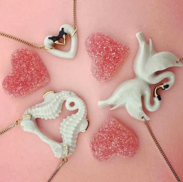Seahorse kissing  Pendant Necklace by And Mary in Porcelaine - The Hirst Collection
