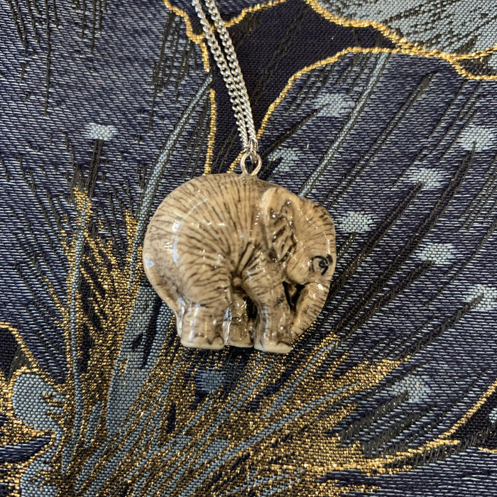Baby Elephant  Pendant Necklace by And Mary in Porcelaine - The Hirst Collection
