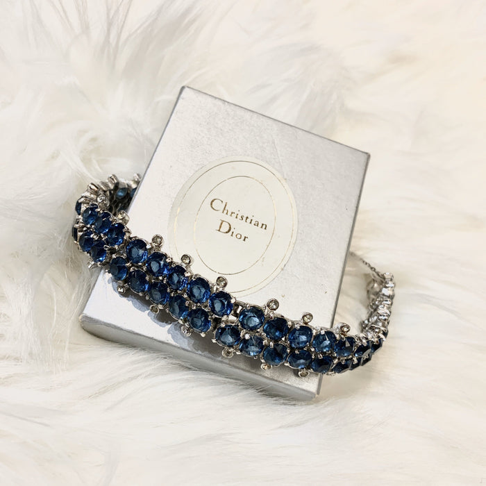 Mitchel Maer for Christian Dior Vintage Bracelet Sapphire Blue Crystal Silver - The Hirst Collection