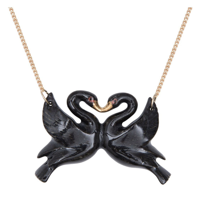 Black Kissing Swan Necklace - The Hirst Collection