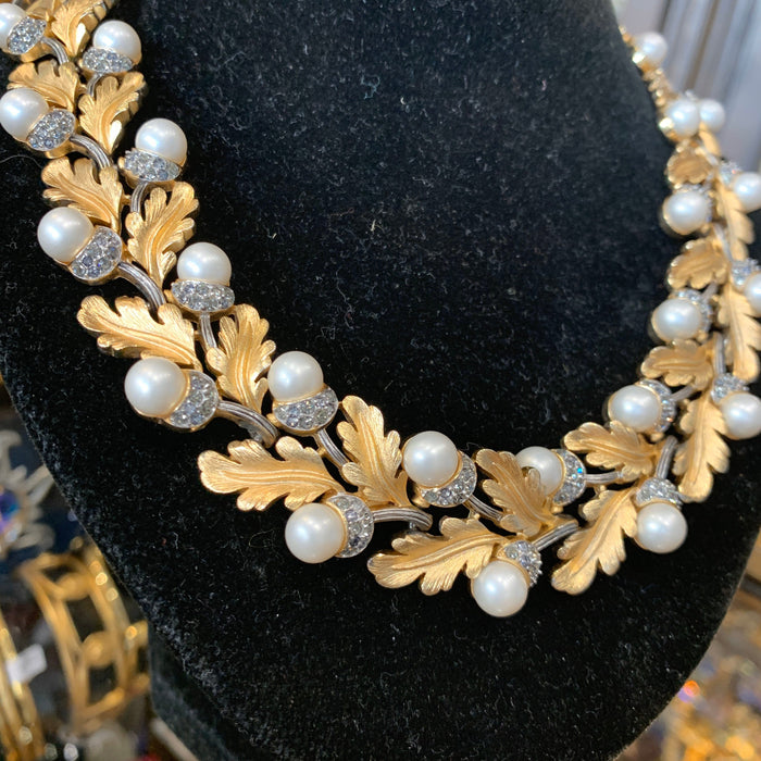 Trifari Pearl Acorn Garland Necklace Vintage - The Hirst Collection