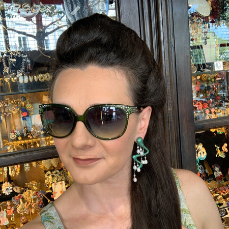 Snake Pearl Statement Earrings Emerald Green - The Hirst Collection