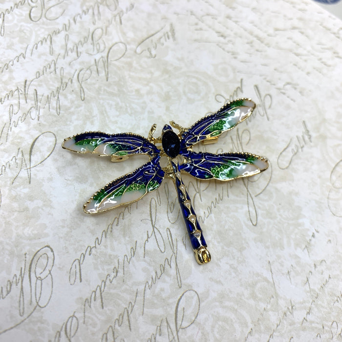 Dragonfly brooch green blue enamel - The Hirst Collection