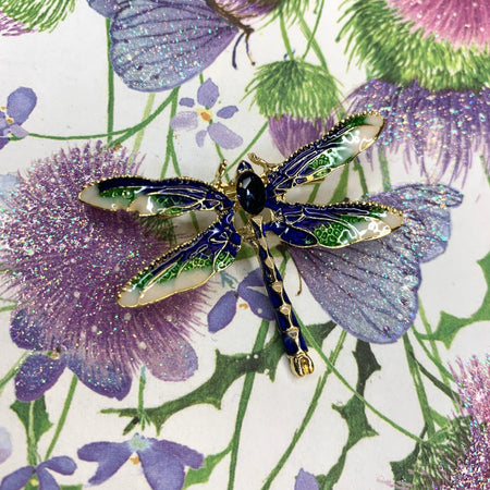 Dragonfly brooch green blue enamel - The Hirst Collection