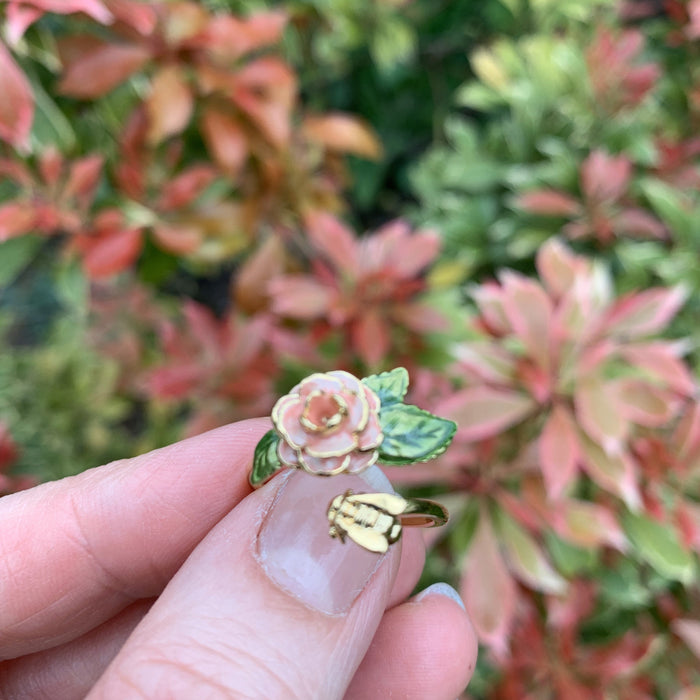 Rose and Bee Ring  by Bill Skinner Pink enamel - The Hirst Collection