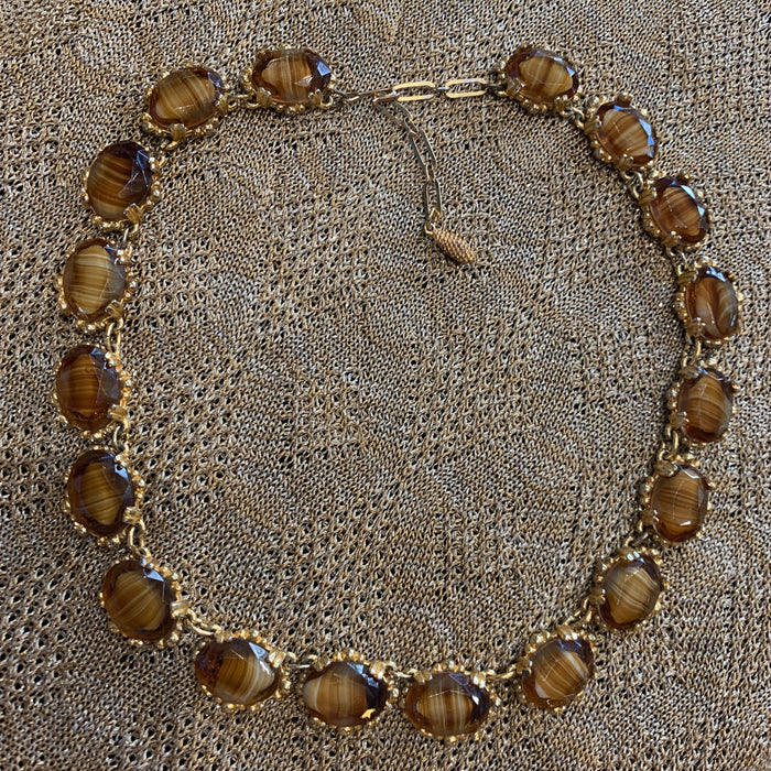 Vintage Agate Glass Brown Amber Necklace by Sphinx - The Hirst Collection