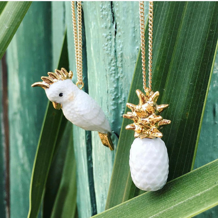 Pineapple Charm Necklace white and gold by AndMary - The Hirst Collection