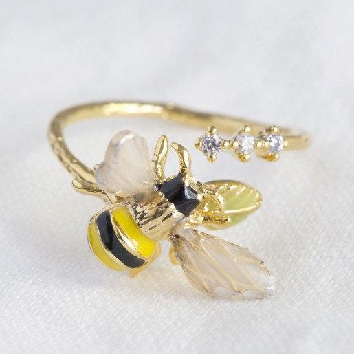 Bee open ring enamel crystal - The Hirst Collection