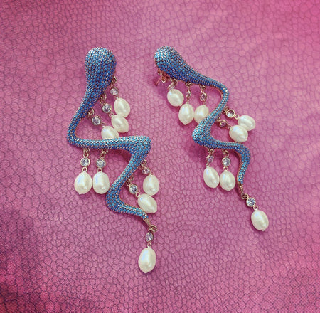 Pearl Drops Turquoise Blue Snake Earrings - The Hirst Collection