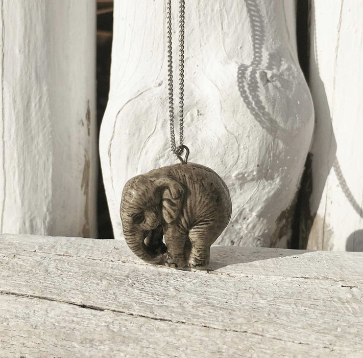 Baby Elephant  Pendant Necklace by And Mary in Porcelaine - The Hirst Collection