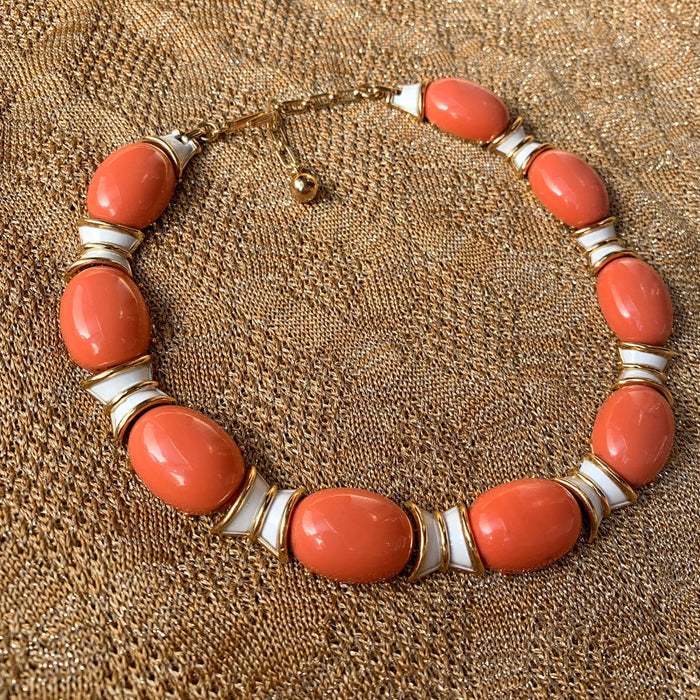 Coral and white Trifari necklace - The Hirst Collection