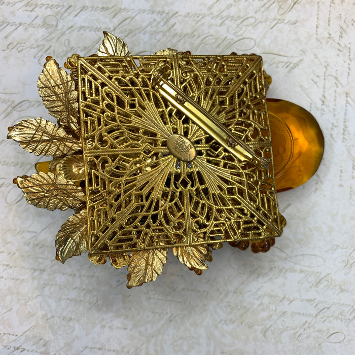 Stanley Hagler Amber Brown glass statement brooch - The Hirst Collection