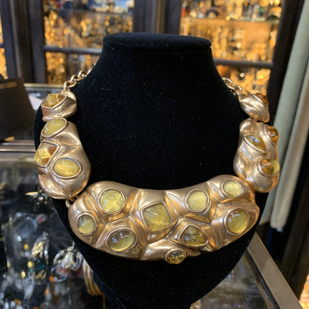 Oscar De La Renta Amber Yellow Glass Statement Necklace - The Hirst Collection