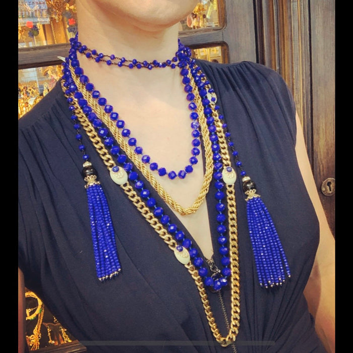 Lariat Cobalt Blue Tassell Long Necklace - The Hirst Collection