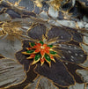 Vintage Sphinx Flower Brooch Green/Red glass flower Carnelian Red Agate - The Hirst Collection