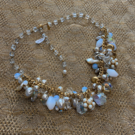 Askew London Opal Crystal Pearl Necklace Gold Signed - The Hirst Collection