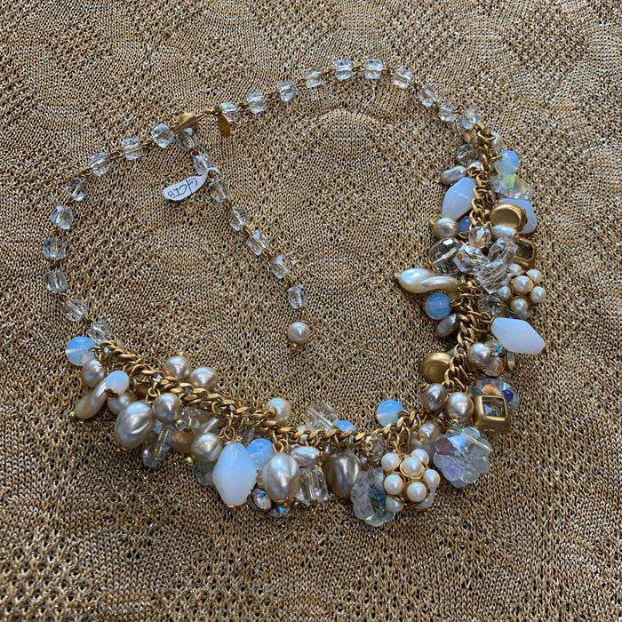 Askew London Opal Crystal Pearl Necklace Gold Signed - The Hirst Collection