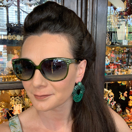 Emerald Green Sterling Silver Hoop Earrings Pierced - The Hirst Collection