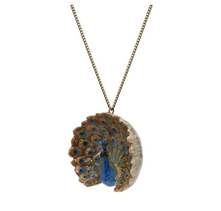 Peacock Charm pendant necklace by And Mary in Porcelaine - The Hirst Collection