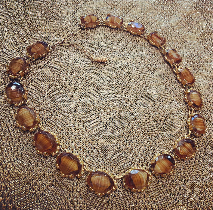 Vintage Agate Glass Brown Amber Necklace by Sphinx - The Hirst Collection