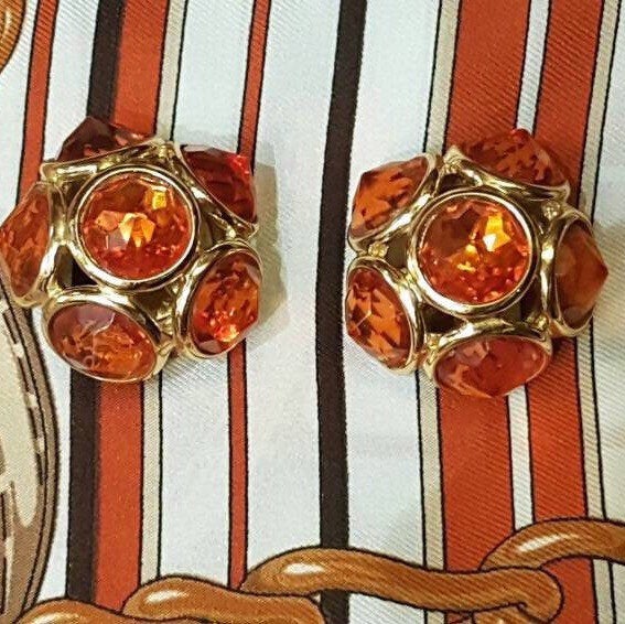 Vintage Yves Saint Laurent earrings YSL Amber Crystal Glass Clip on - The Hirst Collection