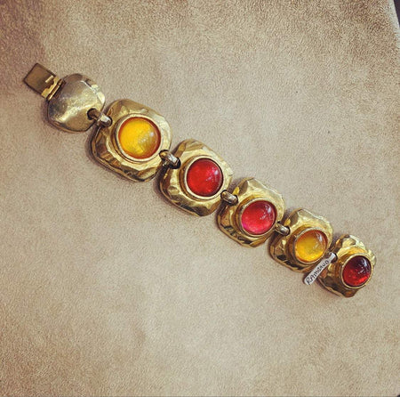 Vintage Edouard Rambaud Bracelet Yellow Red Crystal Gold - The Hirst Collection