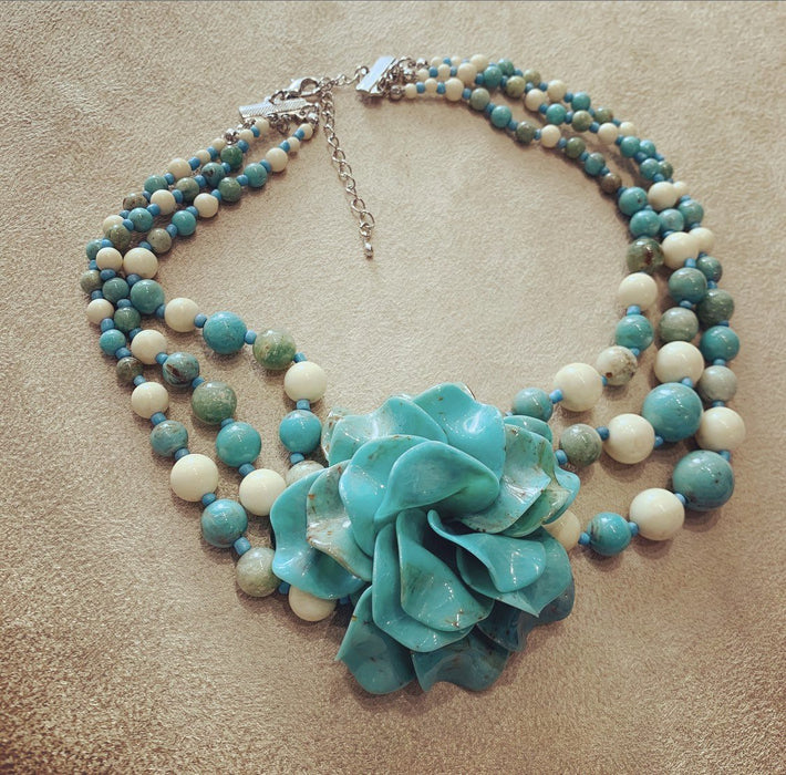 Turquoise Acrylic Flower Necklace - The Hirst Collection