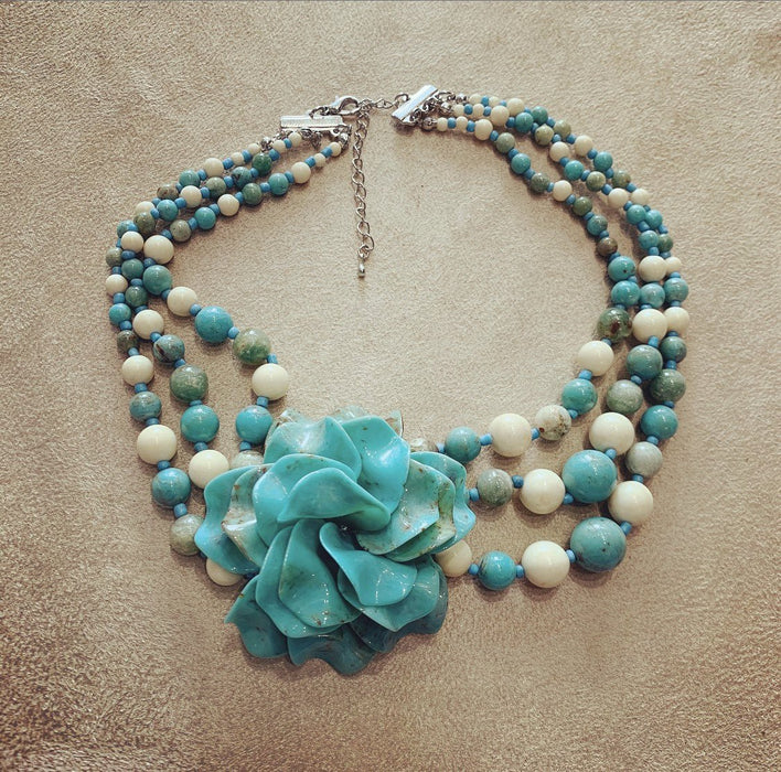 Turquoise Acrylic Flower Necklace - The Hirst Collection