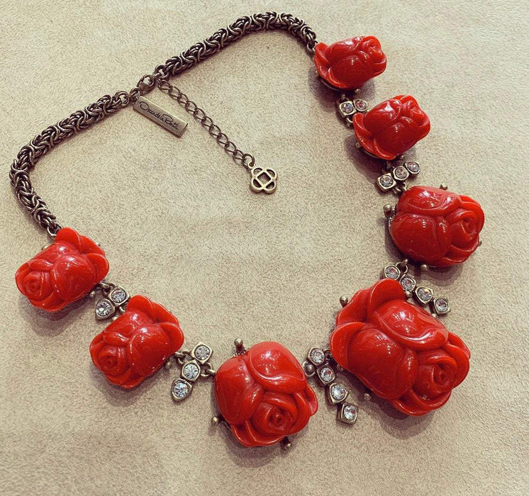 Oscar De La Renta Red Roses Tulips Necklace - The Hirst Collection