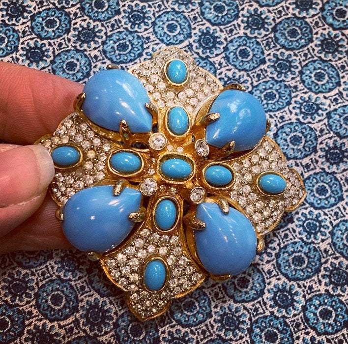 Kenneth Jay Lane Turquoise Blue Brooch Pendant - The Hirst Collection