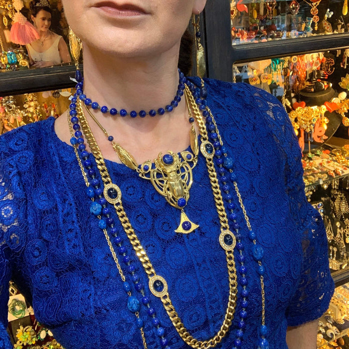 Egyptian Revival Scarab Necklace Art Nouveau Lapis Lazuli - The Hirst Collection
