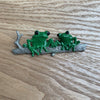 Tree Frogs on a log brooch by JJ in pewter - The Hirst Collection