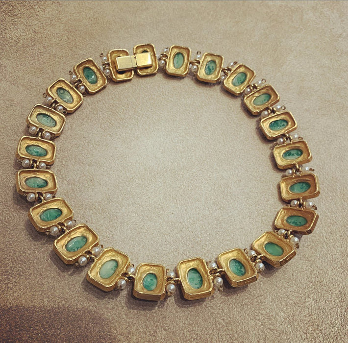 Vintage Green Jade Glass Gold Plated Necklace - The Hirst Collection