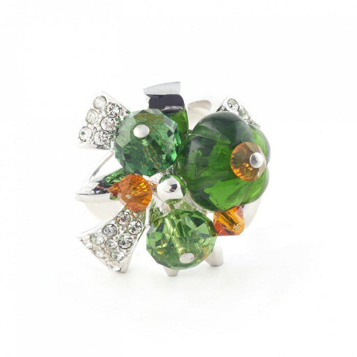 SALE Green crystal jungle paradise ring by Bill Skinner silver metal - The Hirst Collection