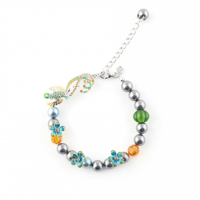 SALE Bill Skinner Bird of Paradise Bracelet Silver Pearl Green Enamel Crystal - The Hirst Collection