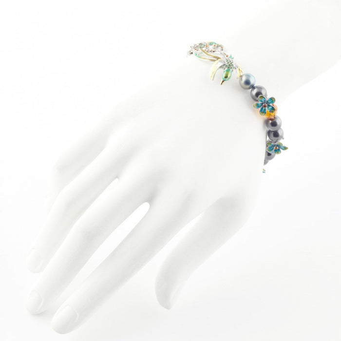 SALE Bill Skinner Bird of Paradise Bracelet Silver Pearl Green Enamel Crystal - The Hirst Collection