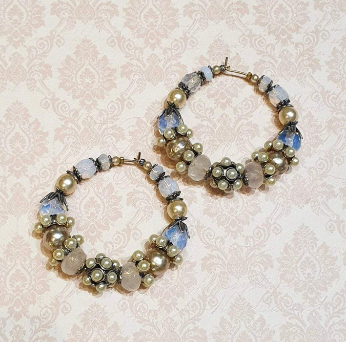 Askew London Pearl and moonstone Glass Hoop Beaded Earrings Unsigned - The Hirst Collection