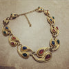 Vintage Trifari Necklace with ruby emerald sapphire glass stones gold - The Hirst Collection