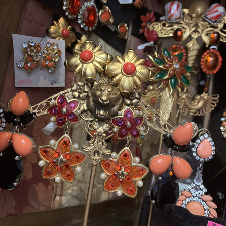 Vintage pink and orange flower drop earrings - The Hirst Collection