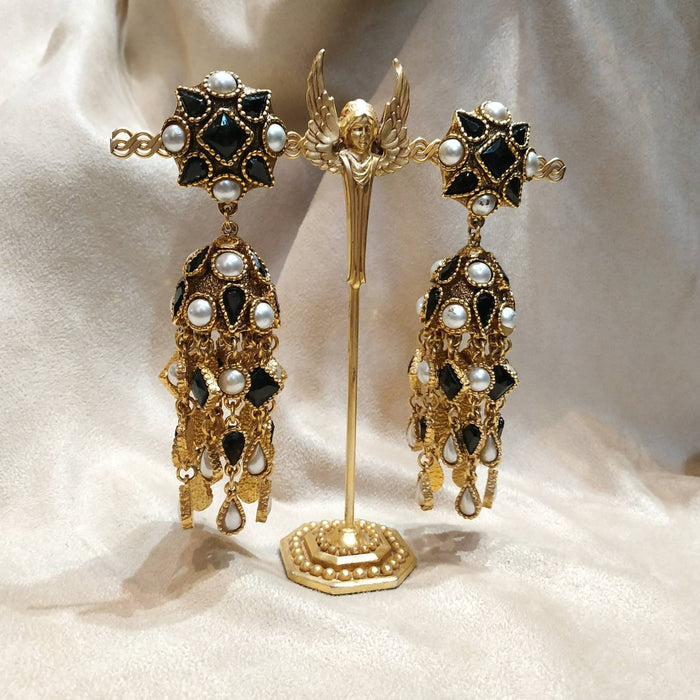 Black pearl chandelier clip on earring by Satellite - The Hirst Collection
