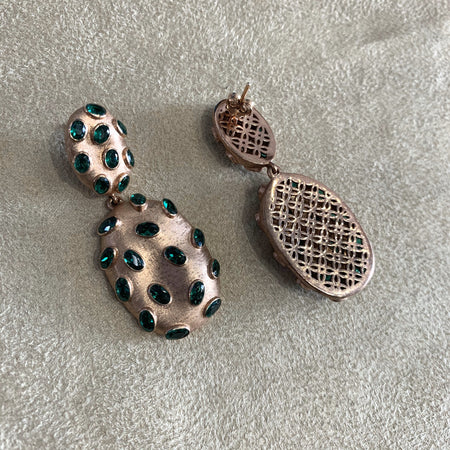 Rose Gold plated emerald green crystal earrings - The Hirst Collection