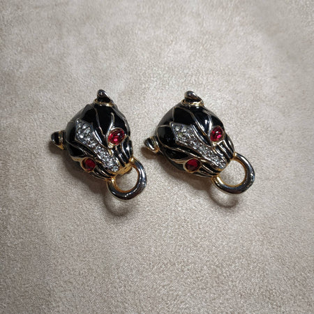 Vintage Black Jaguar Earrings Clip On - The Hirst Collection