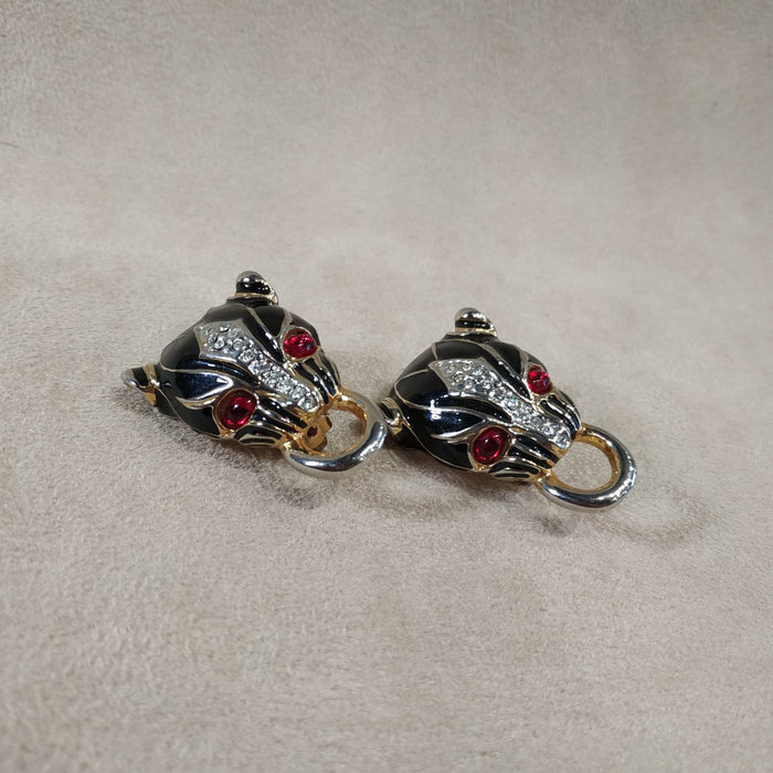 Vintage Black Jaguar Earrings Clip On - The Hirst Collection