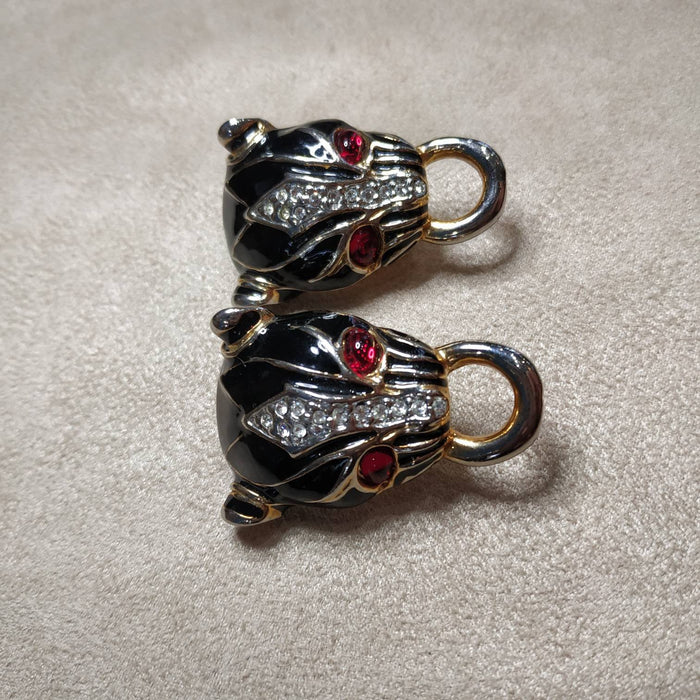 Vintage Black Jaguar Earrings Clip On - The Hirst Collection