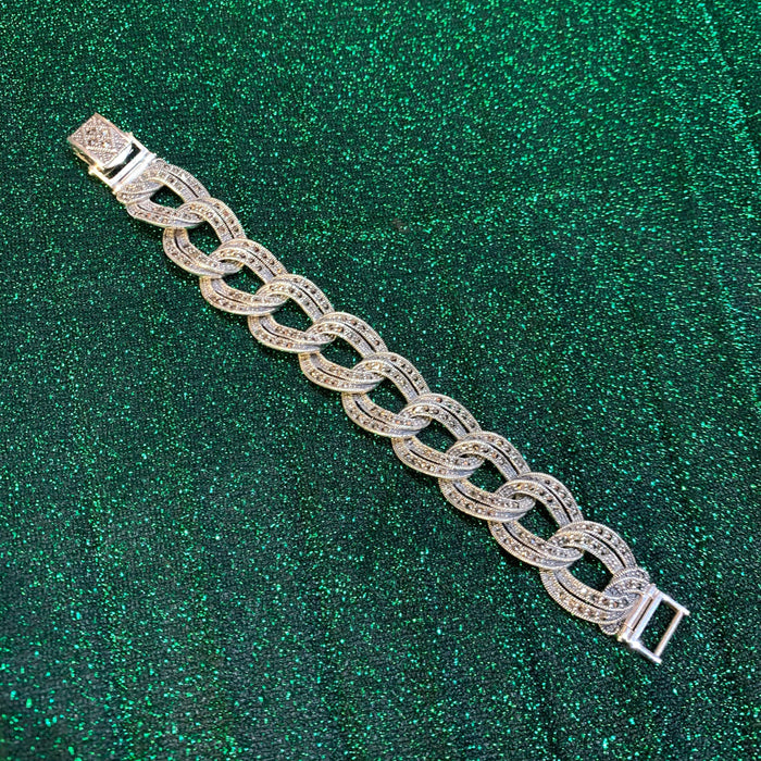 Marcasite Silver Thick Chain Bracelet - The Hirst Collection